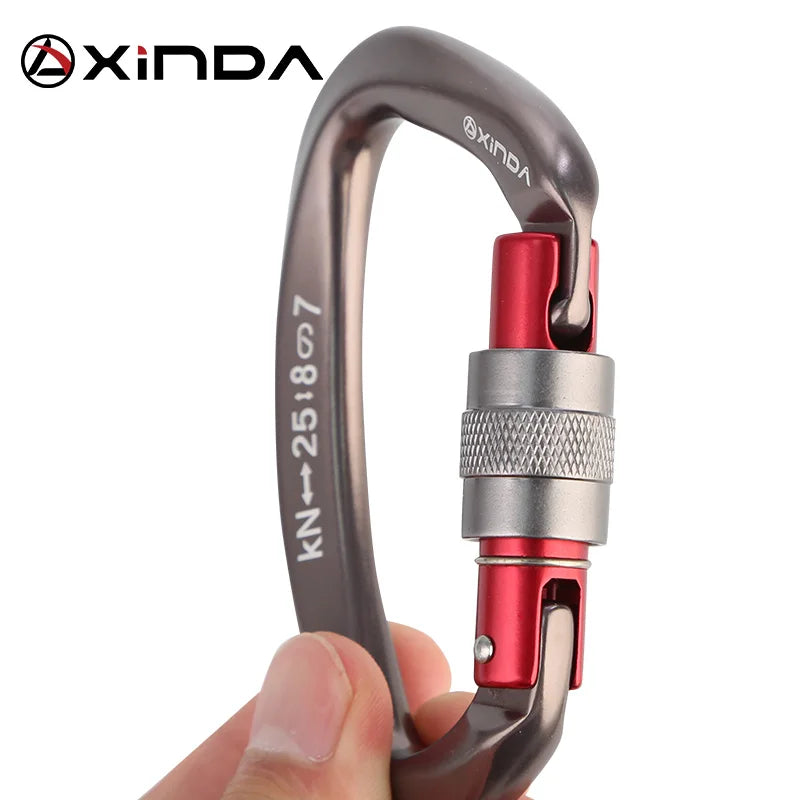 Mosquetón de seguridad Xinda 25kN en forma de D con hebilla de seguridad para escalada,  DE TECHOS.Xinda 25kN D Shape Safety Carabiner with Safety Buckle for Climbing, Roofing