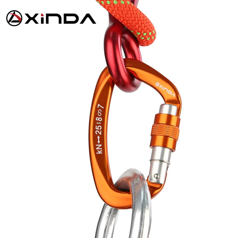 Mosquetón de seguridad Xinda 25kN en forma de D con hebilla de seguridad para escalada,  DE TECHOS.Xinda 25kN D Shape Safety Carabiner with Safety Buckle for Climbing, Roofing