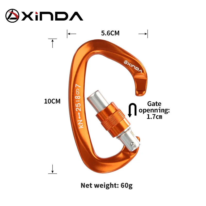 Mosquetón de seguridad Xinda 25kN en forma de D con hebilla de seguridad para escalada,  DE TECHOS.Xinda 25kN D Shape Safety Carabiner with Safety Buckle for Climbing, Roofing